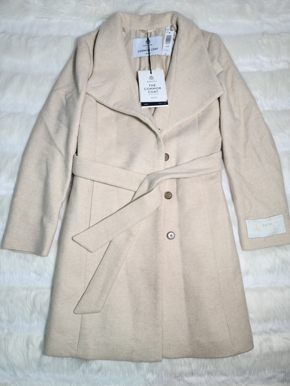 Aritzia The Connor Mid Coat Soft Wool Cashmere Cream Beige Women Small NEW - Picture 1 of 6